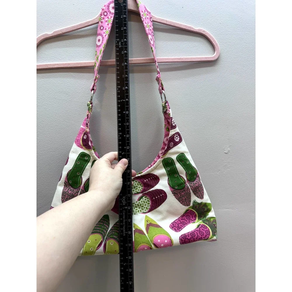 Women's Satin House SlipperPink Green Floral Shoulder bag, Fully Lined, EUC